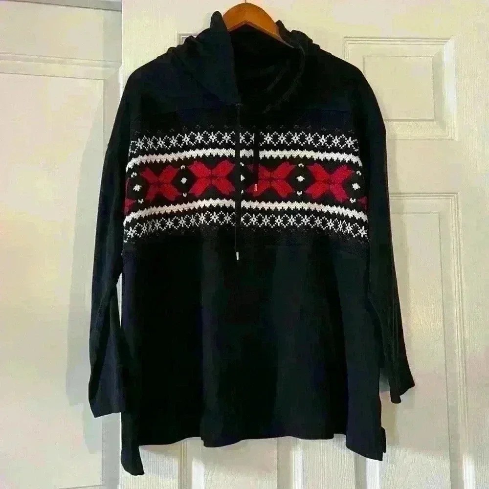 Chaps Fairisle Pullover Cowl Neck Sweatshirt With Drawstring
